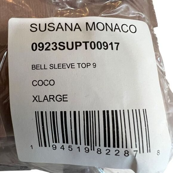 NEW Susana Monaco Bell Sleeve Square Neck Top Hunter Coco XL - Picture 5 of 6